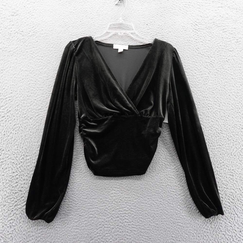 Treasure & Bond Womens Black Velvet Surplice V Neck Ruched Top Small NEW‎